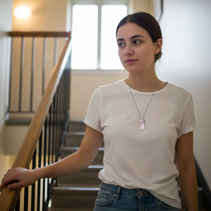 Starlit Heart – Rose Quartz Hexagon Pendant for Love, Harmony & Celestial Balance - Mountauk