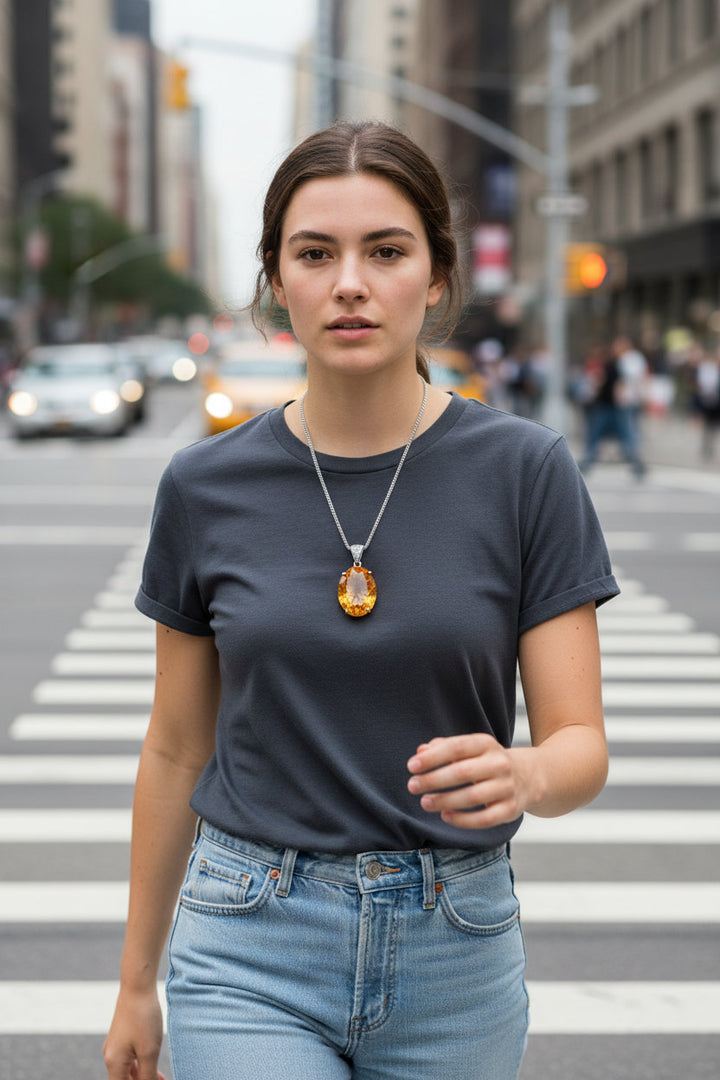 Sunforge – Millennial-Cut Citrine Pendant in 925 Silver for Wealth Activation, Vitality & Celestial Power - Mountauk