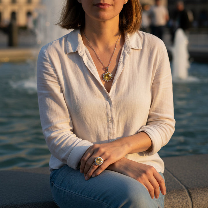 Solar Radiance – Citrine & Diamond Sunburst Jewelry Set for Confidence, Joy & Abundance - Mountauk