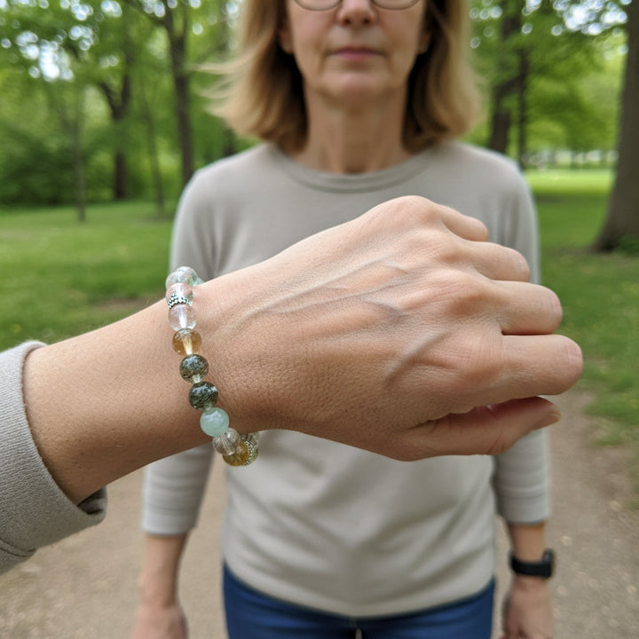 Sky Weavers – Turquoise & Rutilated Green Quartz Bracelet for Intuition, Truth & Emotional Protection - Mountauk