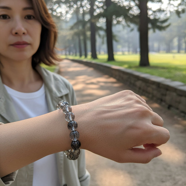 Natural Black Phoenix Feather Quartz Bracelet Fortune Energy Mineral String Woman Amulet Jewelry Healing Gift 1pcs - Mountauk