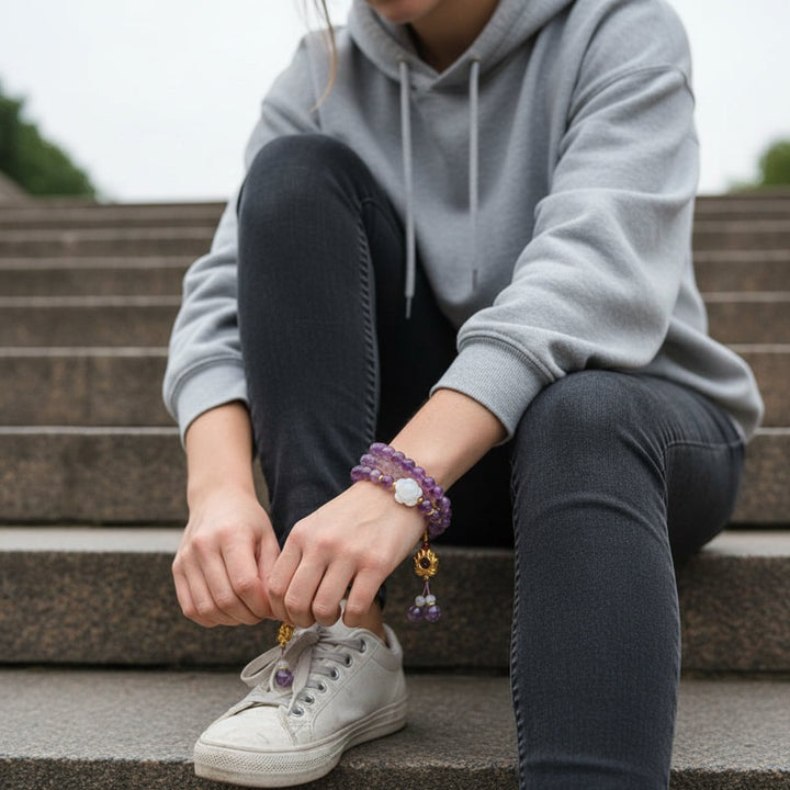 Lotus Oracle – Multi-layer Amethyst Bracelet for Protection, Intuition & Feminine Awakening - Mountauk