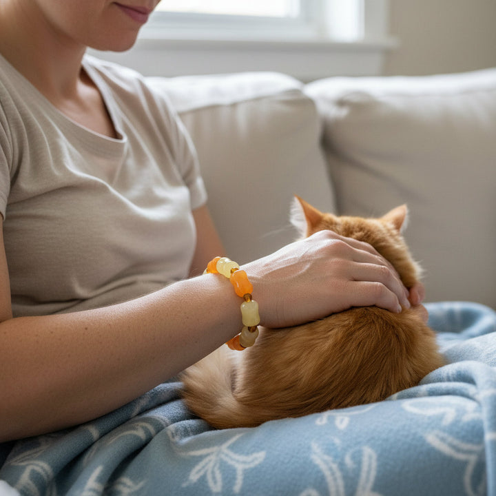 AuroraJade – Golden Silk Jade Charm Bracelet for Celestial Vitality and Grace - Mountauk