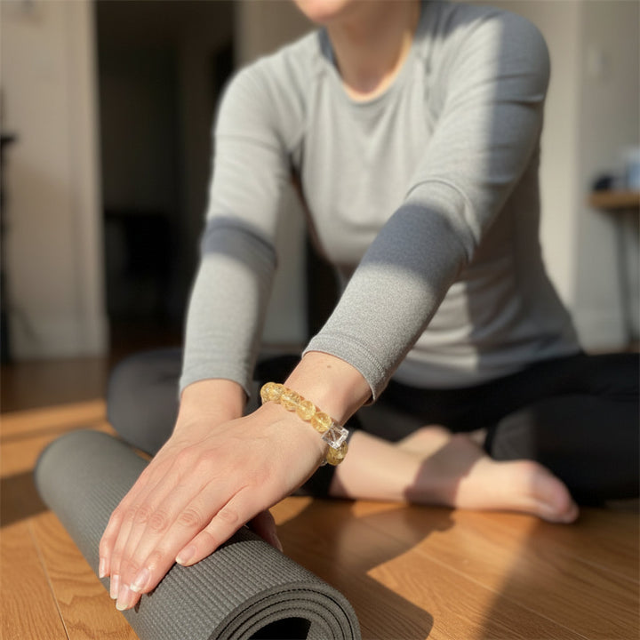 Sweet Clarity – Cube-Cut Citrine & White Crystal Bracelet for Joy, Abundance & Energetic Focus - Mountauk