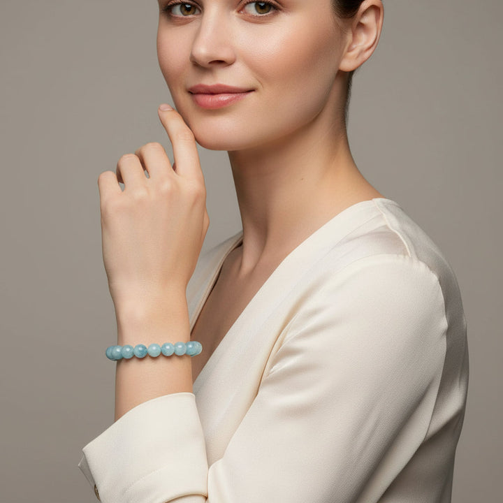 Natural Aquamari Bracelet Single Crystal Elastic Romantic Crystal Yoga Blue Bracelet Woman Jewelry - Mountauk