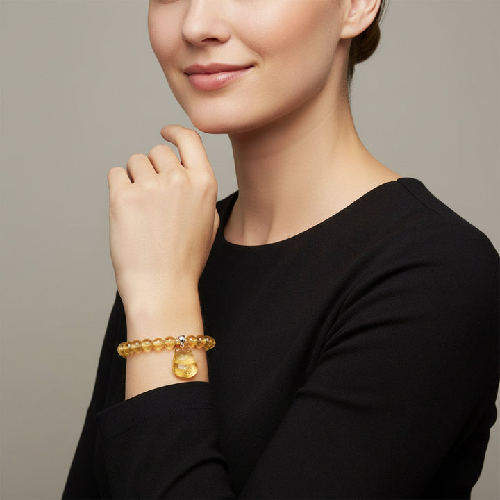 Luckybeam – Citrine Cat Charm Bracelet for Wealth Magnetism & Joyful Energy - Mountauk