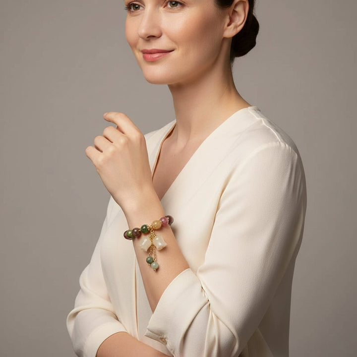 Fashion Natural Stone Bracelet Elegant Lily of the Valley Flower Pendant Elastic Beaded Bracelets for Women Party Jewelry Gift - Mountauk