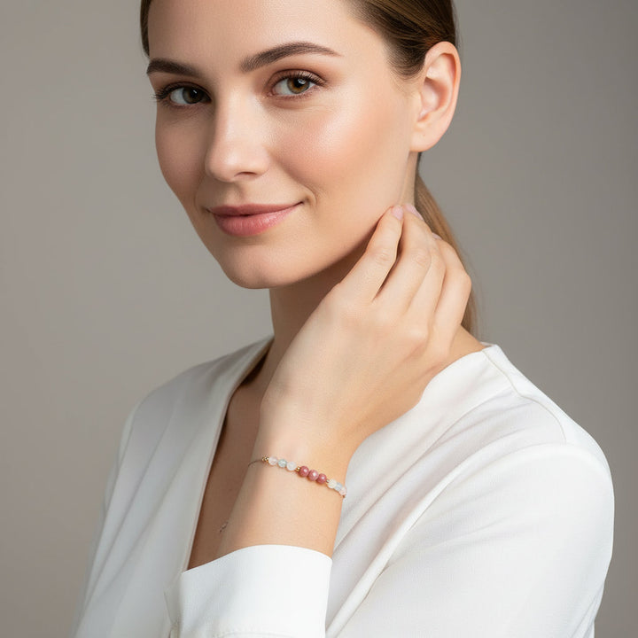 Love embodies crystal bracelet, attract love, self-love, rose quartz, aquamarine, moonstone, rose pyroxene - Mountauk