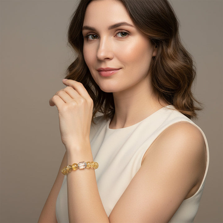 Sweet Clarity – Cube-Cut Citrine & White Crystal Bracelet for Joy, Abundance & Energetic Focus - Mountauk