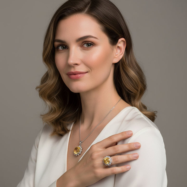 Solar Radiance – Citrine & Diamond Sunburst Jewelry Set for Confidence, Joy & Abundance - Mountauk