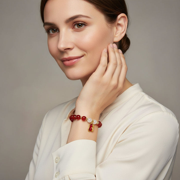 New Year Lucky Beaded Bracelet Elegant Red Beads Peanut Pendant Charm Bangle Chinese Style Jewelry For Women Festival Gifts - Mountauk