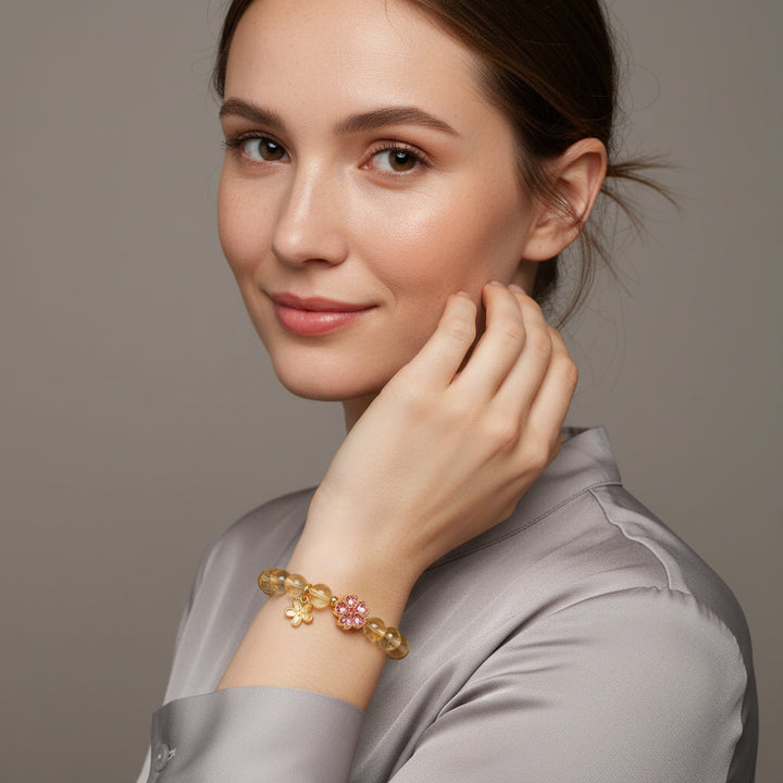 Bloomlight – Citrine Flower Pendant Bracelet for Confidence, Prosperity & Feminine Grace - Mountauk