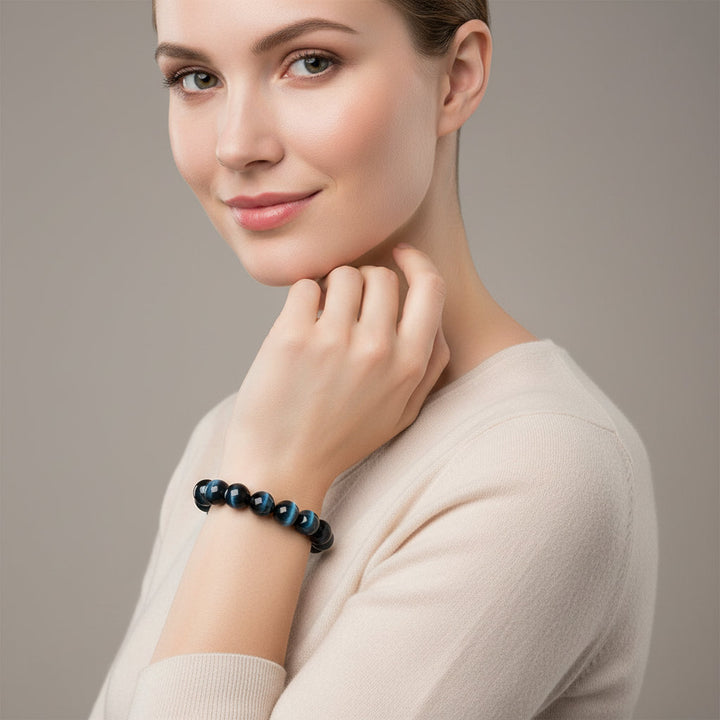 5A+ Lightning Blue Tiger Eye Bracelets Men Highest Quality Natural Stone Round Beads Elasticity Rope Bracelets for Women Jewelry - Mountauk