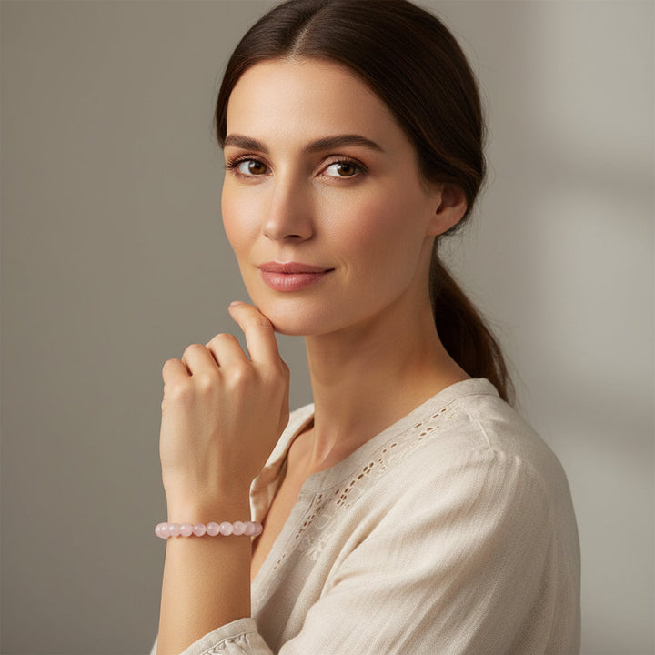 Boho Rose Quartz Love Bracelet: Handmade Bohemian Charm for Summer Beach Romance - Mountauk