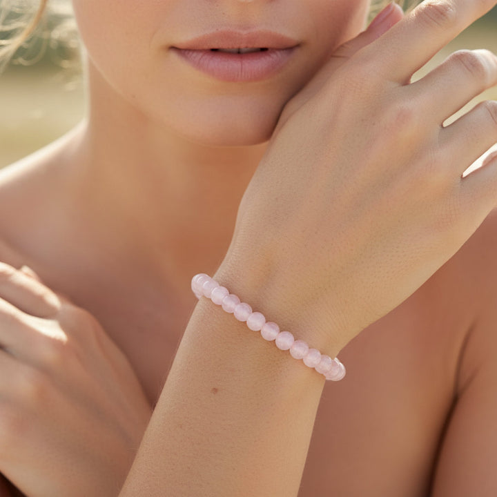 Boho Rose Quartz Love Bracelet: Handmade Bohemian Charm for Summer Beach Romance - Mountauk