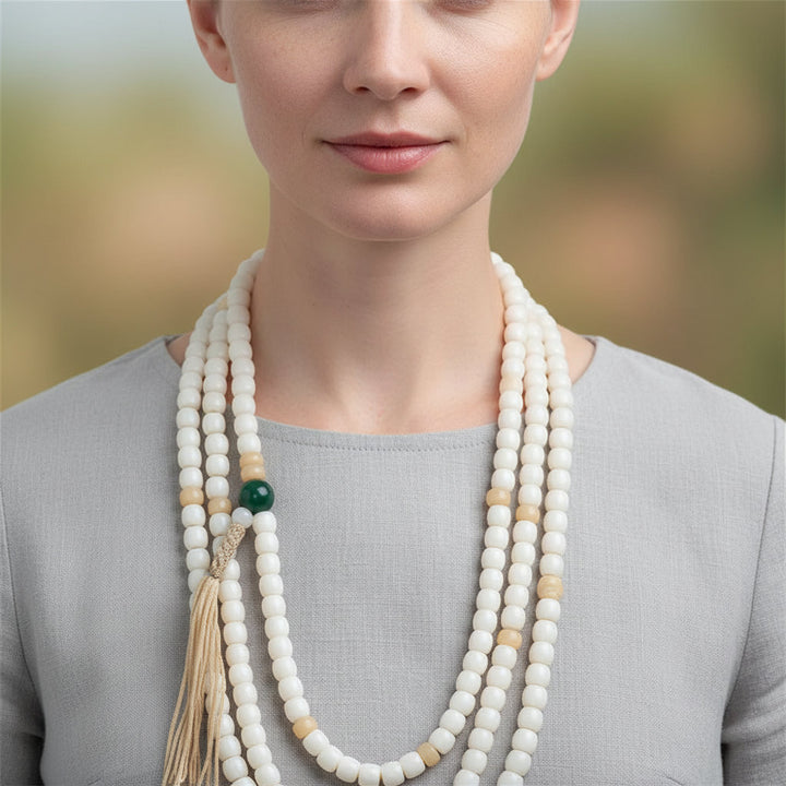 BodhiPulse – Natural White Bodhi 108-Bead Mala for Enlightenment and Mindful Living - Mountauk
