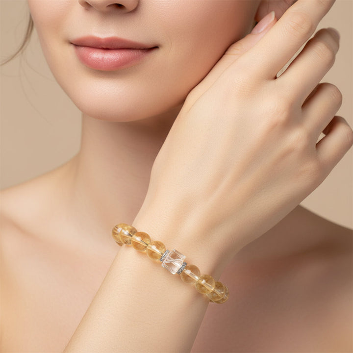 Sweet Clarity – Cube-Cut Citrine & White Crystal Bracelet for Joy, Abundance & Energetic Focus - Mountauk