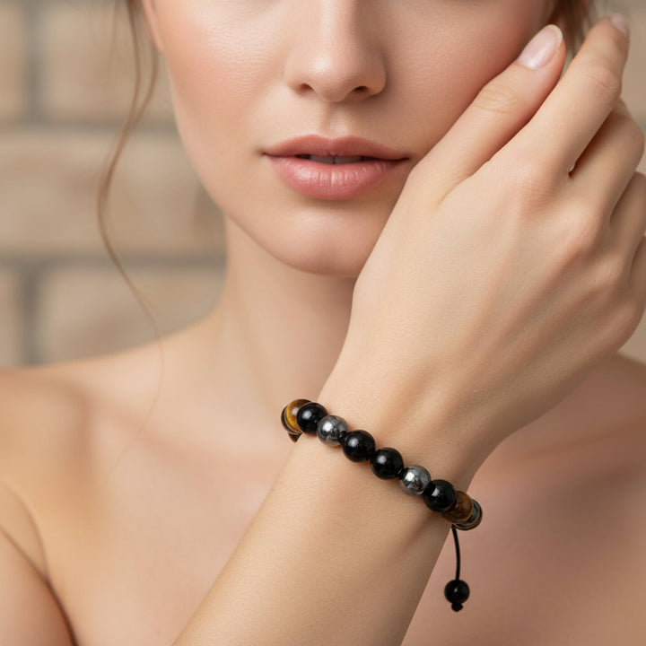 Natural Black Obsidian Hematite Tiger Eye Beads Bracelets Men for Magnetic Health Protection Women Lose Weight Jewelry Gifts - Mountauk