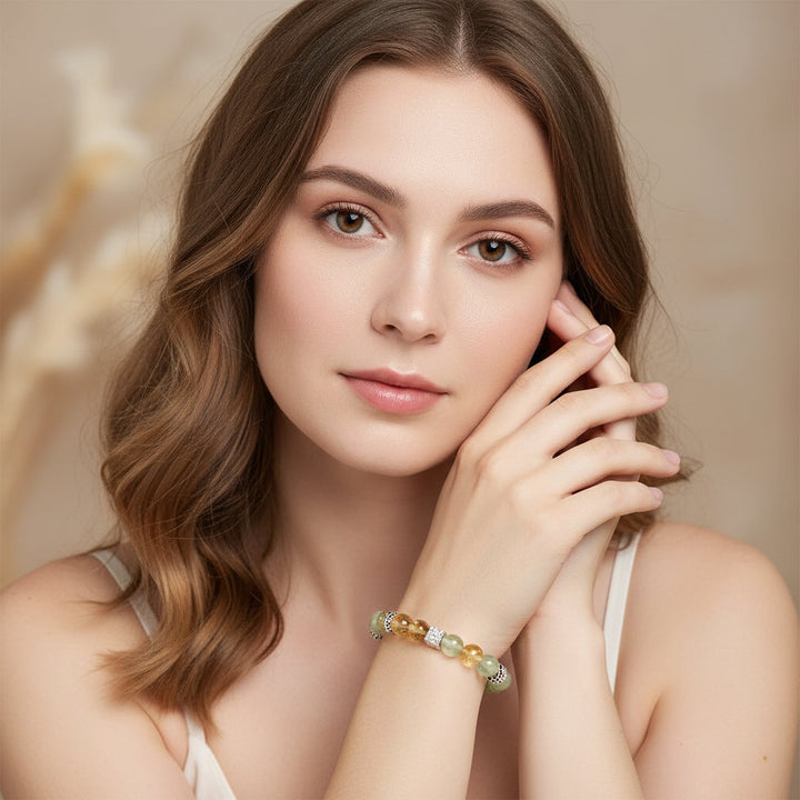 Sky Weavers – Turquoise & Rutilated Green Quartz Bracelet for Intuition, Truth & Emotional Protection - Mountauk