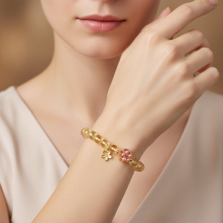 Bloomlight – Citrine Flower Pendant Bracelet for Confidence, Prosperity & Feminine Grace - Mountauk