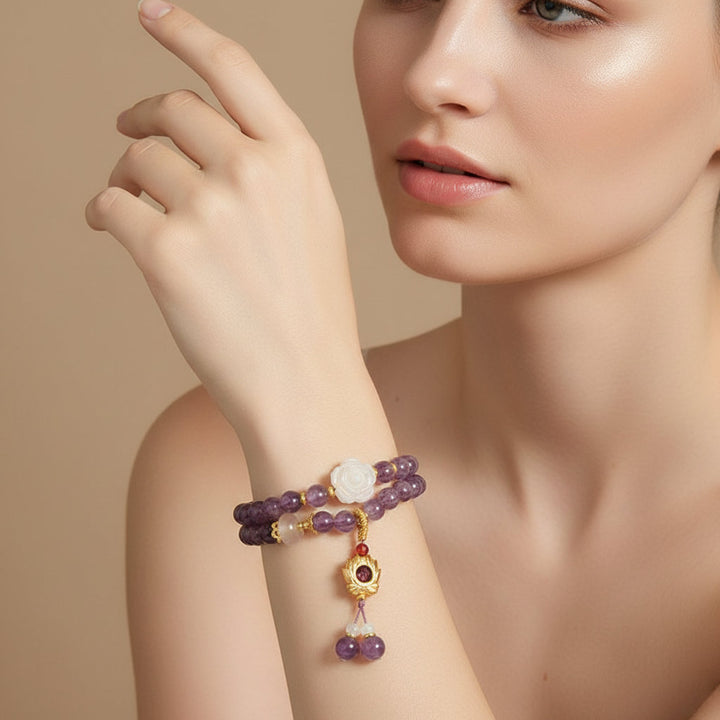 Lotus Oracle – Multi-layer Amethyst Bracelet for Protection, Intuition & Feminine Awakening - Mountauk