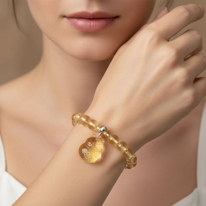 Luckybeam – Citrine Cat Charm Bracelet for Wealth Magnetism & Joyful Energy - Mountauk