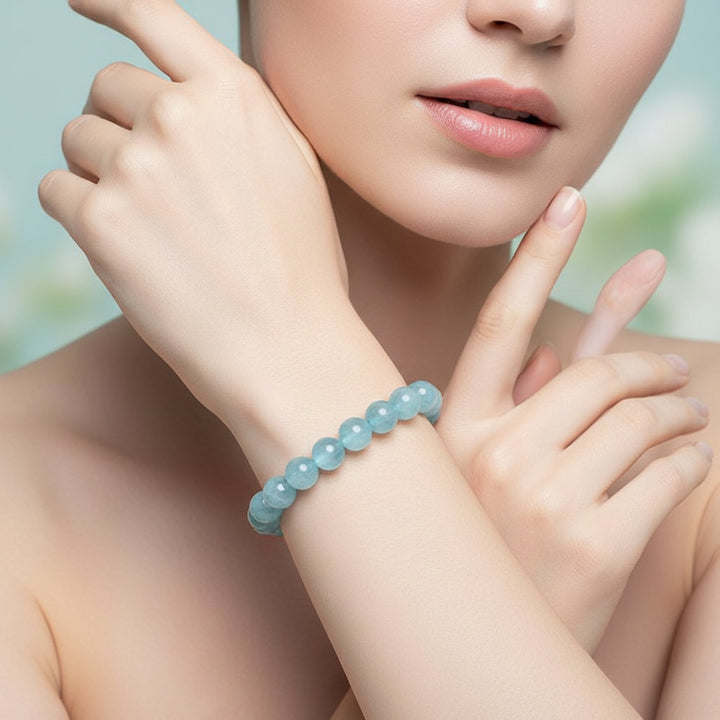 Natural Aquamari Bracelet Single Crystal Elastic Romantic Crystal Yoga Blue Bracelet Woman Jewelry - Mountauk