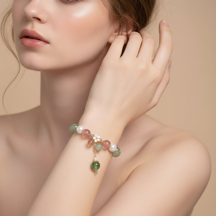 Verdant Bloom – Green Strawberry Quartz Floral Bracelet for Renewal, Creativity & Earth-Heart Harmony - Mountauk