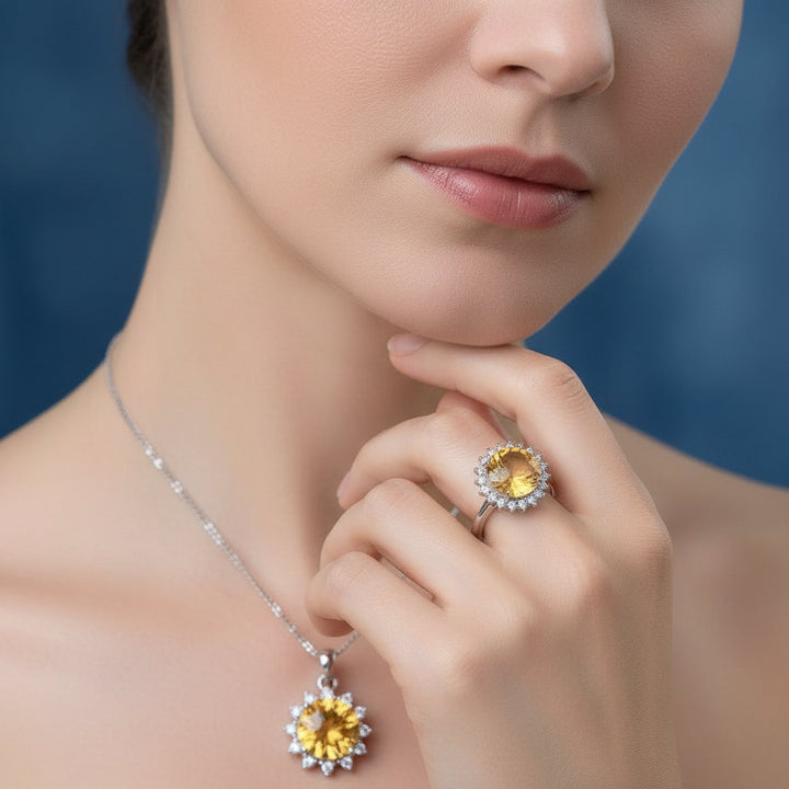 Solar Radiance – Citrine & Diamond Sunburst Jewelry Set for Confidence, Joy & Abundance - Mountauk