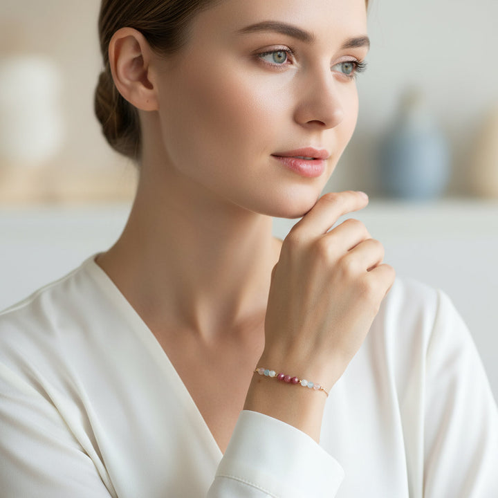 Love embodies crystal bracelet, attract love, self-love, rose quartz, aquamarine, moonstone, rose pyroxene - Mountauk