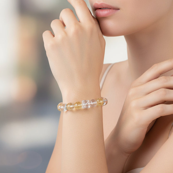 Sweet Clarity – Cube-Cut Citrine & White Crystal Bracelet for Joy, Abundance & Energetic Focus - Mountauk