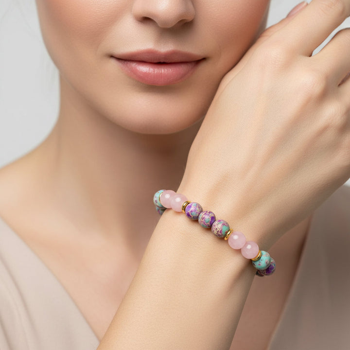 HeartSync – Imperial Jasper & Rose Quartz Bracelet for Soulful Attraction - Mountauk