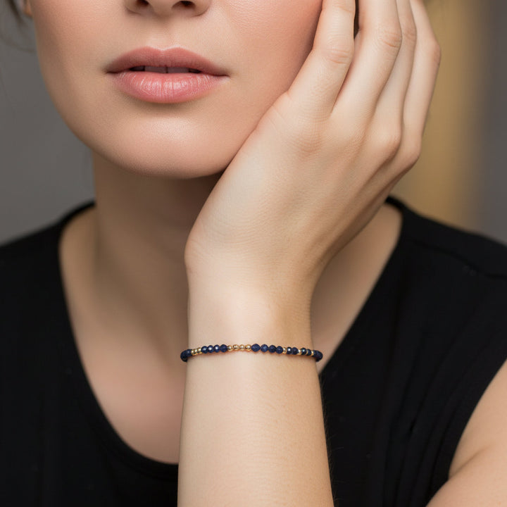 Dainty Sapphire Bracelet in Gold Filled & Sterling Silver, Gemstone Beaded Bracelets for Women, September Birthstone Jewelry - Mountauk