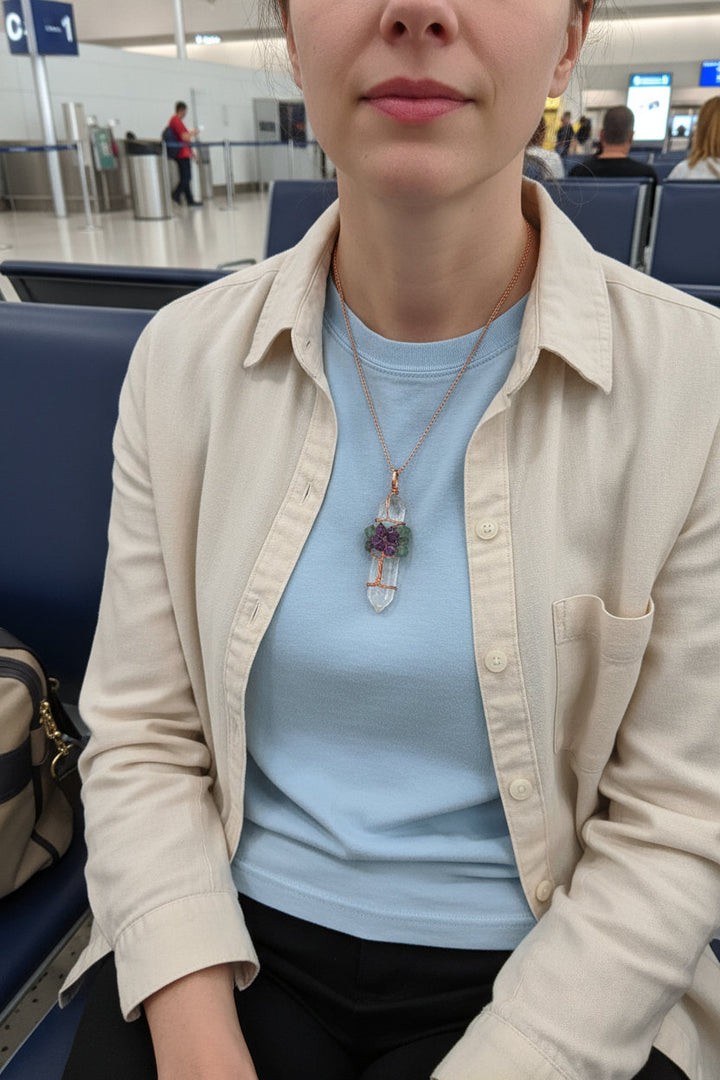 Natural Stone Rock Crystal Pendant Reiki Chakra Tree of Life Handmade Wire Wrapped Clear Quartz Pendant for Necklace - Mountauk