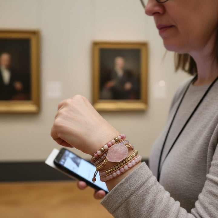 Rosebound Grace – 5-Strand Rose Quartz & Leather Wrap Bracelet for Love, Resilience & Bohemian Spirit - Mountauk