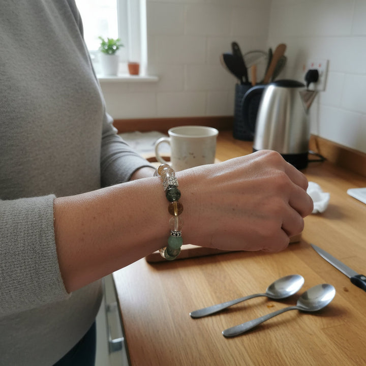 Sky Weavers – Turquoise & Rutilated Green Quartz Bracelet for Intuition, Truth & Emotional Protection - Mountauk