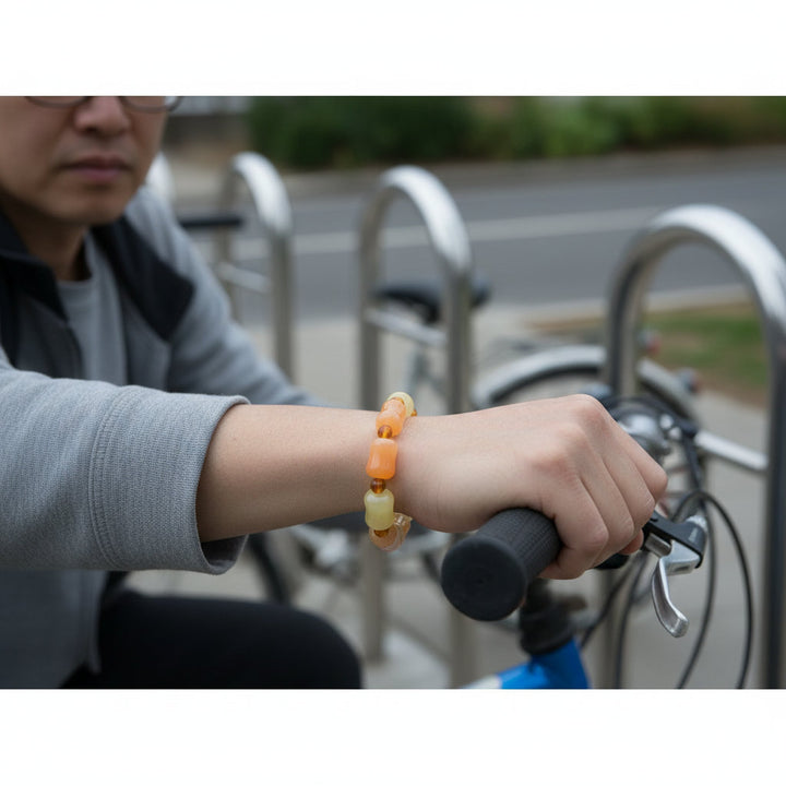 AuroraJade – Golden Silk Jade Charm Bracelet for Celestial Vitality and Grace - Mountauk