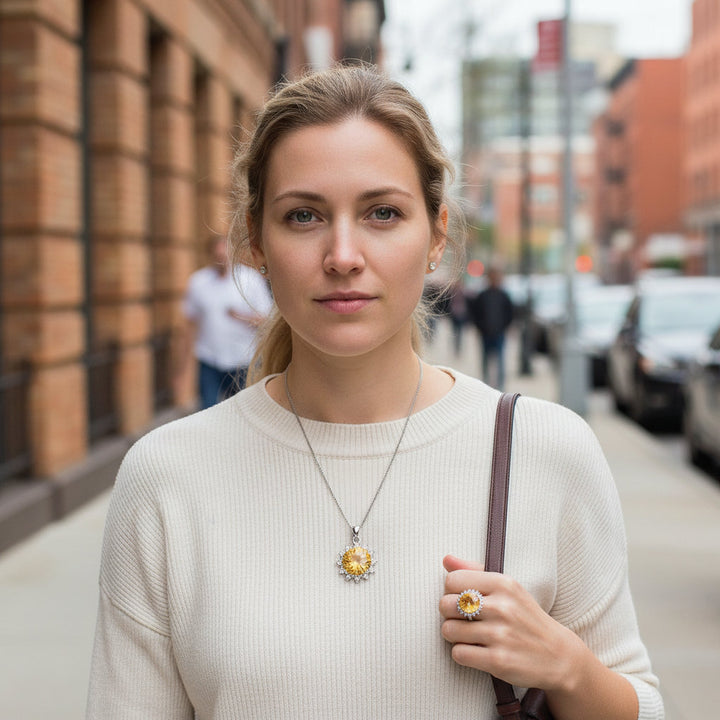 Solar Radiance – Citrine & Diamond Sunburst Jewelry Set for Confidence, Joy & Abundance - Mountauk