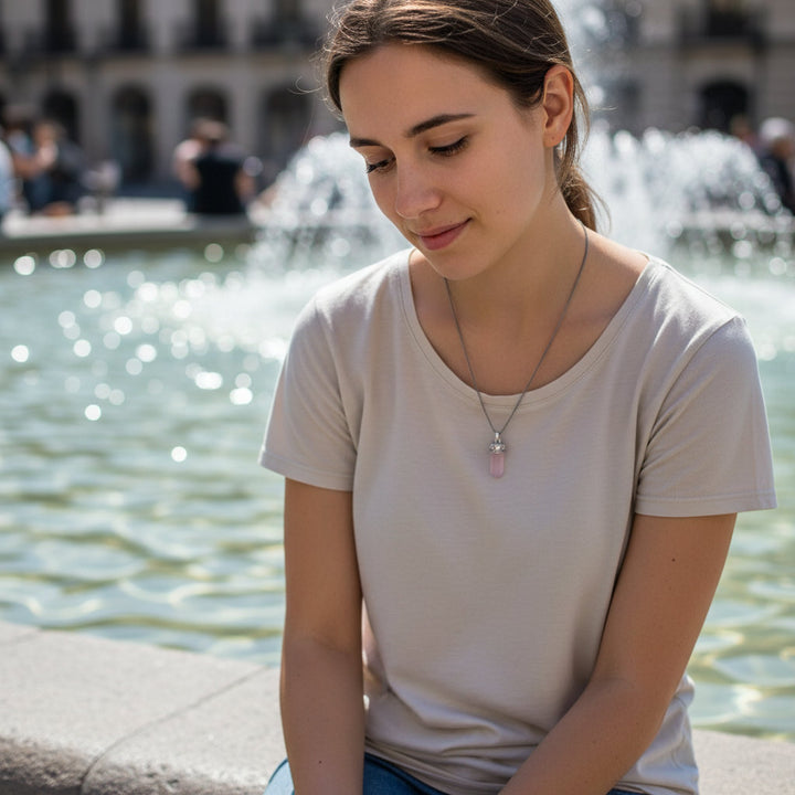 Starlit Heart – Rose Quartz Hexagon Pendant for Love, Harmony & Celestial Balance - Mountauk
