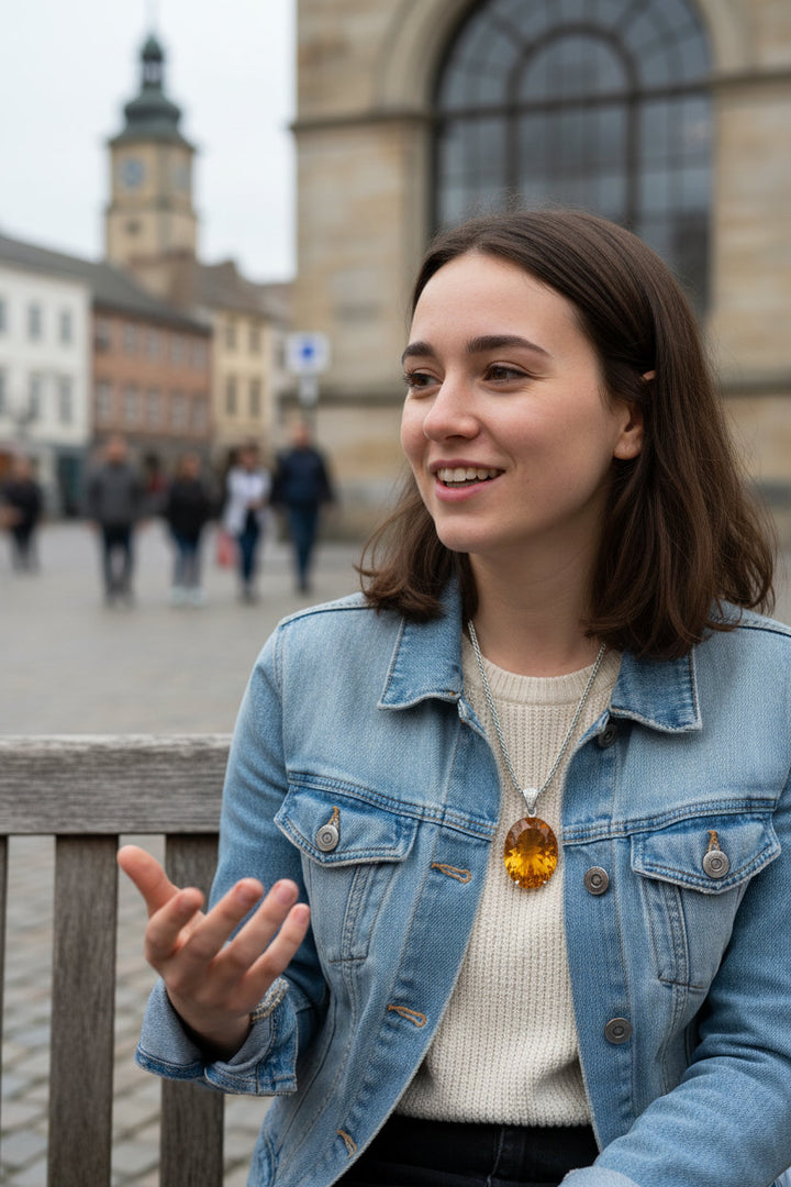 Sunforge – Millennial-Cut Citrine Pendant in 925 Silver for Wealth Activation, Vitality & Celestial Power - Mountauk