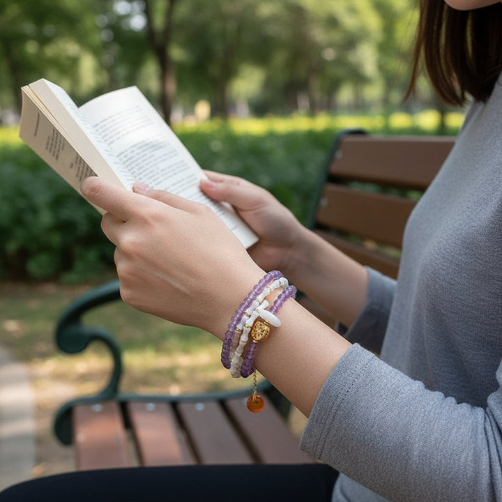 Lunar Flow – Amethyst Bamboo Wrap Bracelet for Clarity, Balance & Feminine Intuition - Mountauk