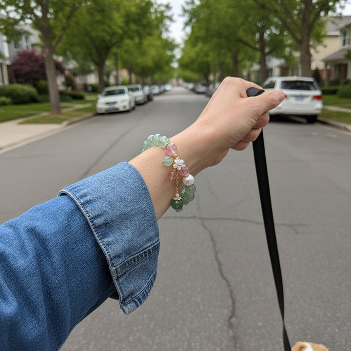 Verdant Bloom – Green Strawberry Quartz Floral Bracelet for Renewal, Creativity & Earth-Heart Harmony - Mountauk