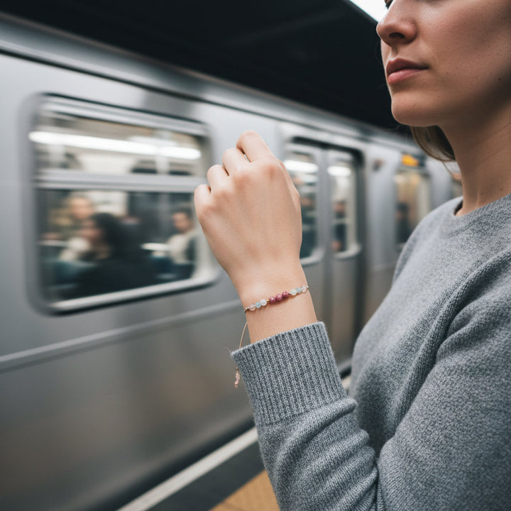 Love embodies crystal bracelet, attract love, self-love, rose quartz, aquamarine, moonstone, rose pyroxene - Mountauk