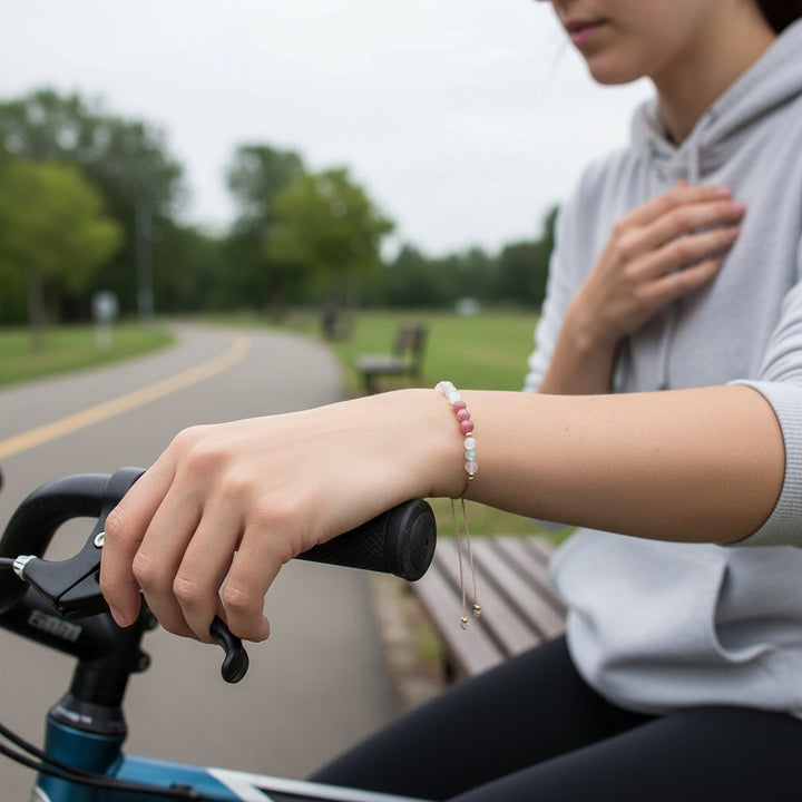 Love embodies crystal bracelet, attract love, self-love, rose quartz, aquamarine, moonstone, rose pyroxene - Mountauk