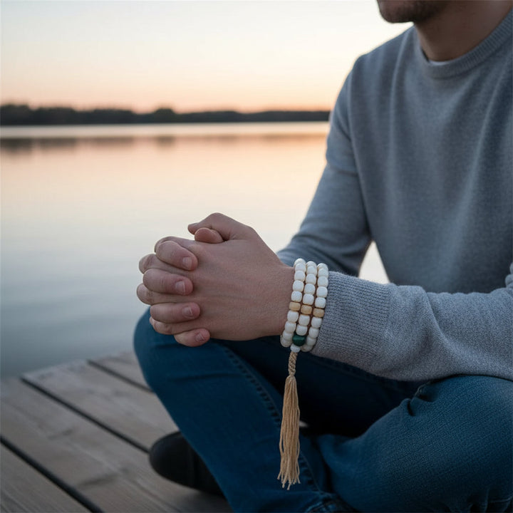 BodhiPulse – Natural White Bodhi 108-Bead Mala for Enlightenment and Mindful Living - Mountauk