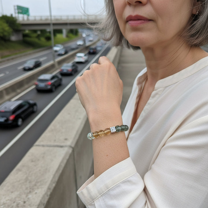 Sky Weavers – Turquoise & Rutilated Green Quartz Bracelet for Intuition, Truth & Emotional Protection - Mountauk