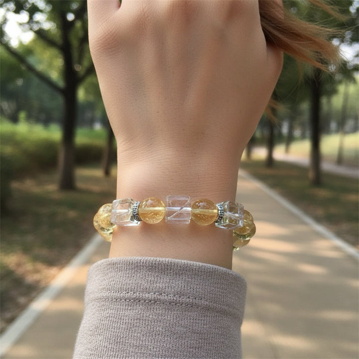 Sweet Clarity – Cube-Cut Citrine & White Crystal Bracelet for Joy, Abundance & Energetic Focus - Mountauk