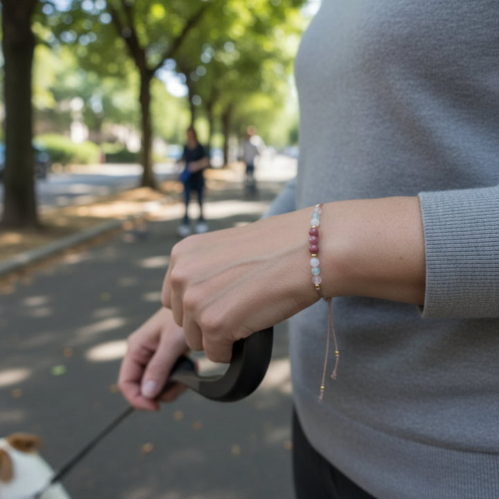 Love embodies crystal bracelet, attract love, self-love, rose quartz, aquamarine, moonstone, rose pyroxene - Mountauk