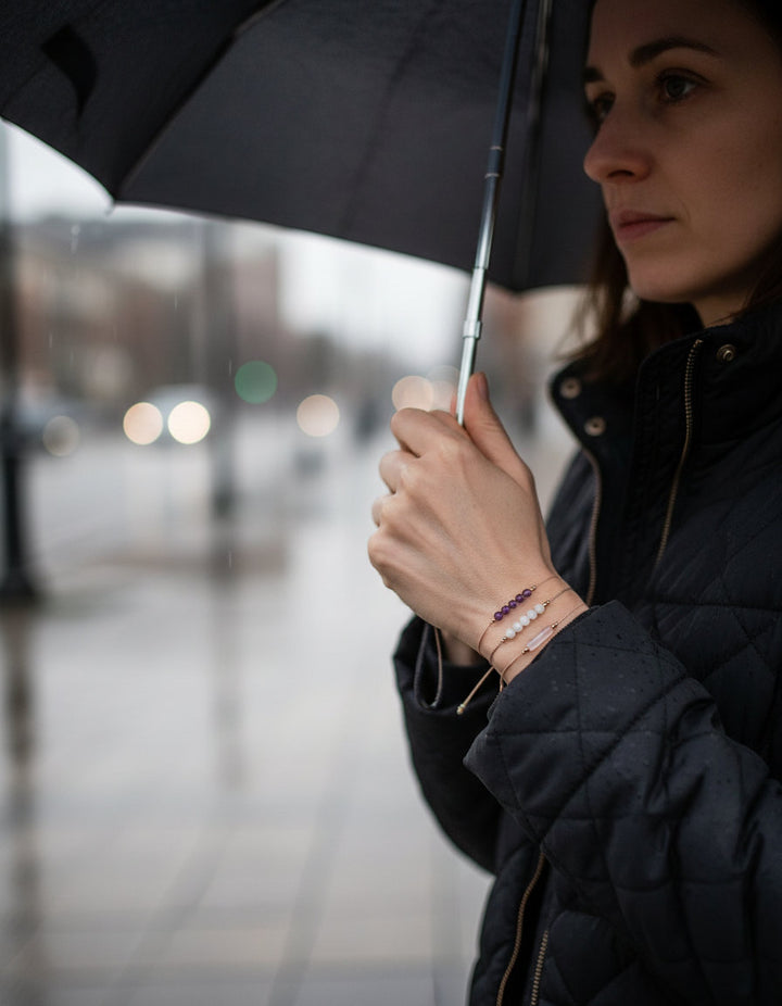 TranquilTriad – Amethyst, Moonstone & Rose Quartz Silk Bracelet Set for Emotional Balance & Inner Peace - Mountauk