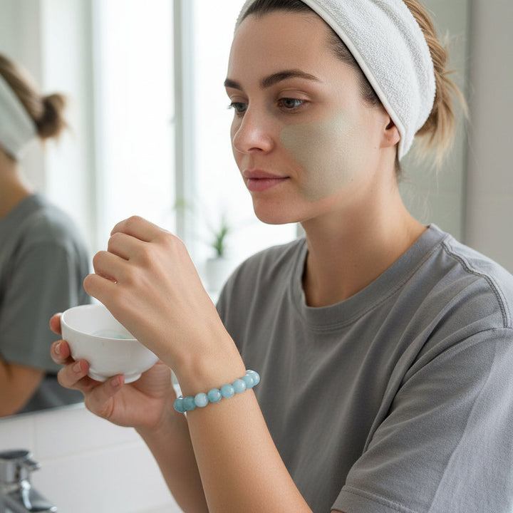 Natural Aquamari Bracelet Single Crystal Elastic Romantic Crystal Yoga Blue Bracelet Woman Jewelry - Mountauk